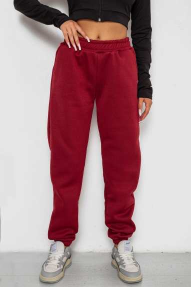 Спортивні штани жіночі на флісі, колір бордовий, 238R58672 XXXL, 54, XXXL