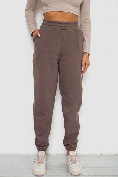 Спортивні штани жіночі на флісі, колір коричневий, 238R58671 XXL, 52, XXL