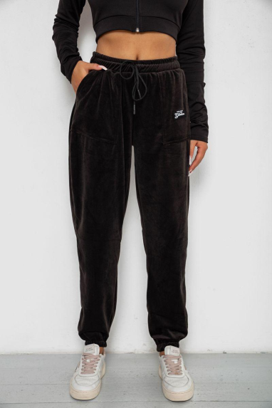Спортивні штани велюрові жіночі на флісі, колір чорний, 238R58649-1 XXL, 52, XXL