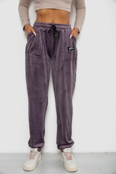 Спортивні штани велюрові жіночі на флісі, колір сливовий, 238R58649-1 XXL, 52, XXL