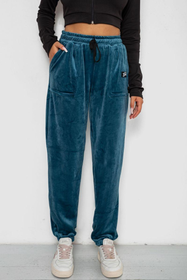 Спортивні штани велюрові жіночі на флісі, колір петроль, 238R58649-1 XXL, 52, XXL