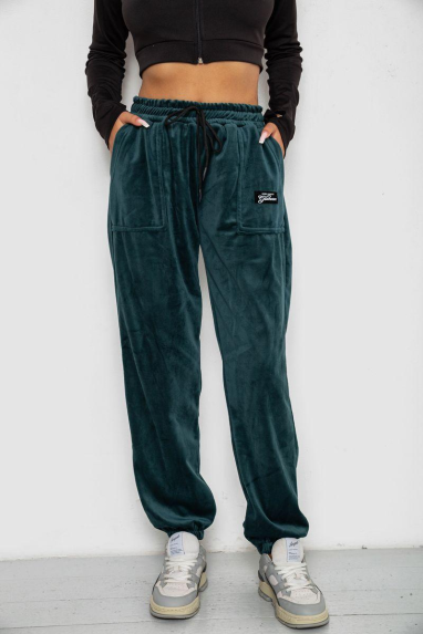 Спортивні штани велюрові жіночі на флісі, колір зелений, 238R58649-1 XXL, 52, XXL