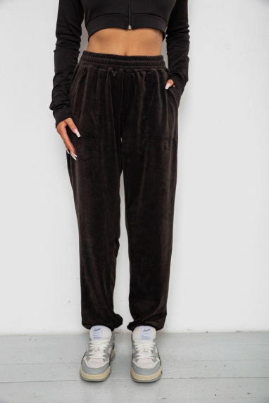 Спортивні штани велюрові жіночі на флісі, колір чорний, 238R58647-3 XXL, 52, XXL