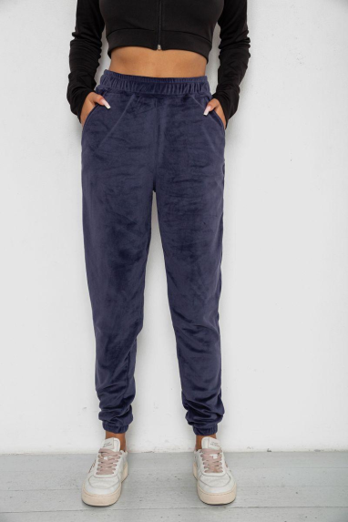 Спортивні штани жіночі велюрові на флісі, колір синій, 238R58646-1 XXL, 52, XXL