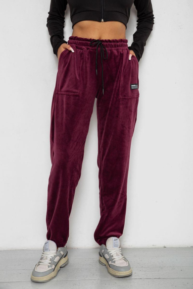 Спортивні штани велюрові жіночі на флісі, колір бордовий, 238R58645 XXL, 52, XXL