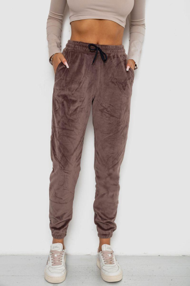 Спортивні штани велюрові жіночі на флісі, колір мокко, 238R58644 XXL, 52, XXL