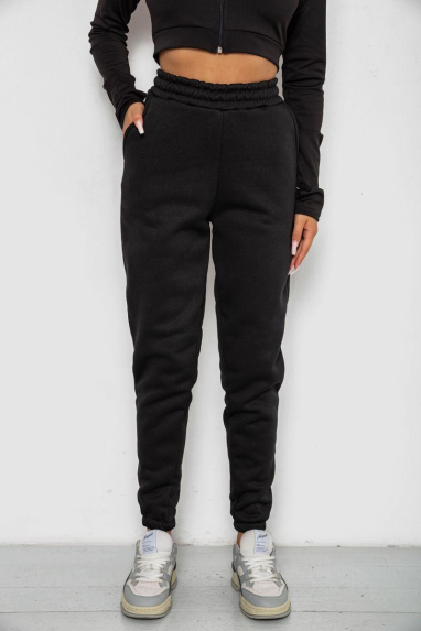 Спортивні штани жіночі на флісі, колір чорний, 238R57013 XL, 50, XL