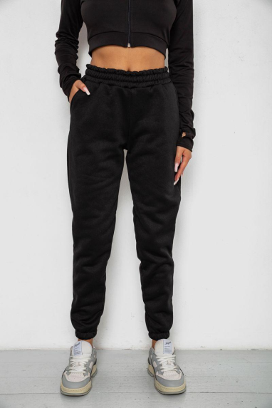 Спортивні штани жіночі на флісі, колір чорний, 238R57012 XL, 50, XL