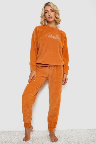 Піжама жіноча рубчик з принтом, колір теракотовий, 238R01034 XL, 50, XL
