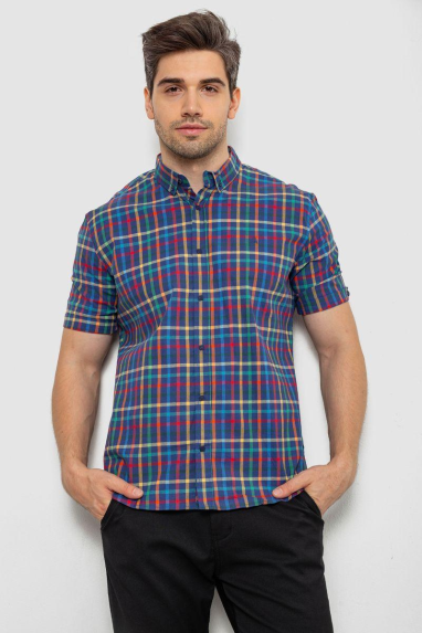 Сорочка чоловіча в клітку, колір синій, 214R842 XXL