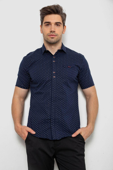 Сорочка чоловіча з принтом, колір темно-синій, 214R7019 XXL, 52, XXL