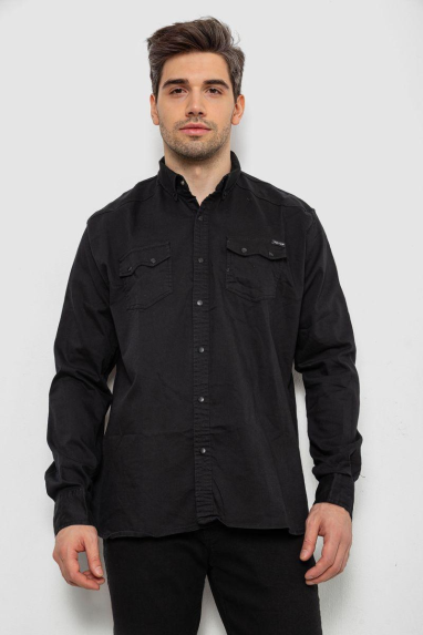 Сорочка чоловіча джинсова однотонна стрейч, колір чорний, 214R16385 5XL
