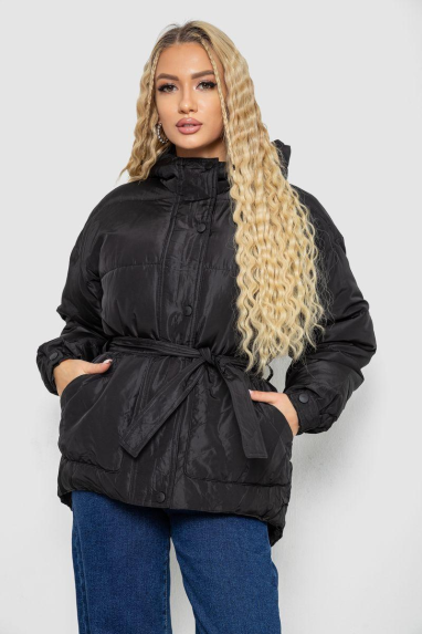 Куртка жіноча демісезонна з поясом, колір чорний, 207R2023 XL, XL, XL