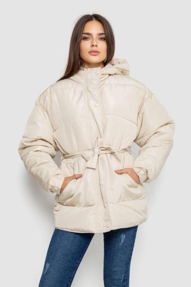 Куртка жіноча демісезонна з поясом, колір світло-бежевий, 207R005 XXL, XXL, XXL