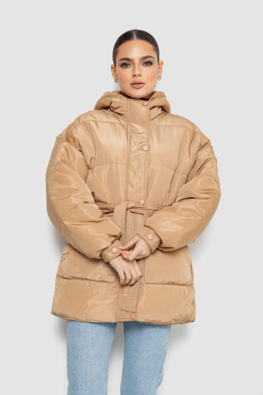 Куртка жіноча демісезонна з поясом, колір бежевий, 207R005 XXL