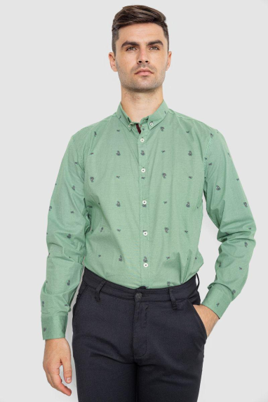 Сорочка чоловіча котонова повсякденна, колір зелений, 247R414 XXL, 52, XXL