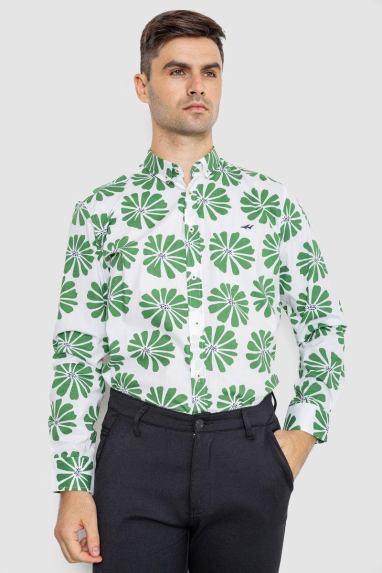 Сорочка чоловіча повсякденна, колір біло-зелений, 247R402 XXXL, 54, XXXL