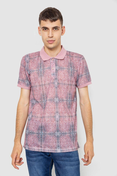 Поло чоловіче з принтом, колір пудрово-сірий, 247R318 XL, 50, XL