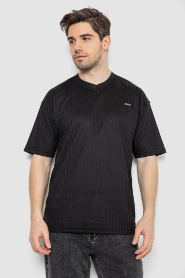 Футболка чоловіча однотонна, колір чорний, 247R3140 XL, 50, XL
