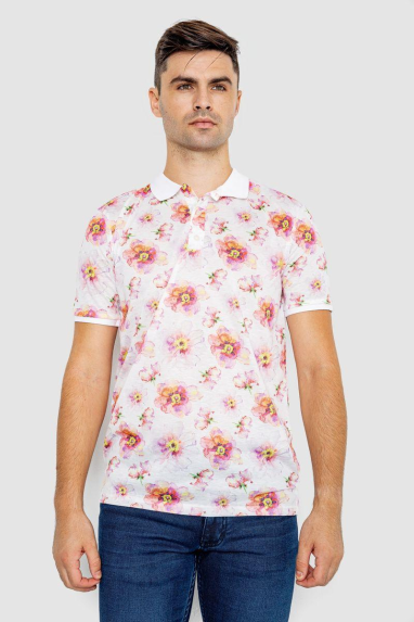 Поло чоловіче з принтом, колір біло-рожевий, 247R306 XL, 50, XL