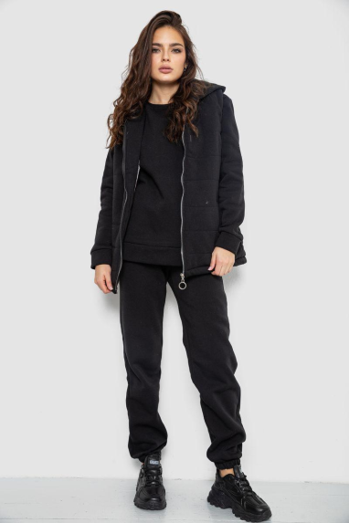 Спортивний костюм-трійка жіночий на флісі, колір чорний, 247R2020 XXXL-4XL