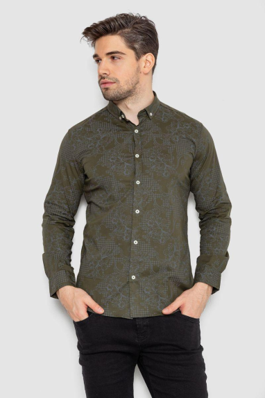 Сорочка чоловіча з принтом, колір хакі, 247R115 XXXL