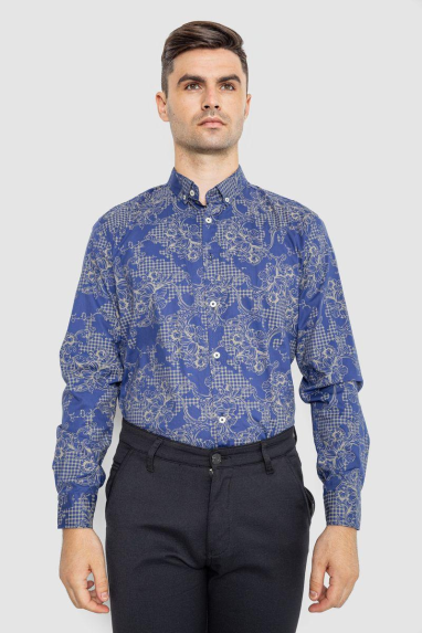 Сорочка чоловіча з принтом, колір синій, 247R115 XXXL, 54, XXXL