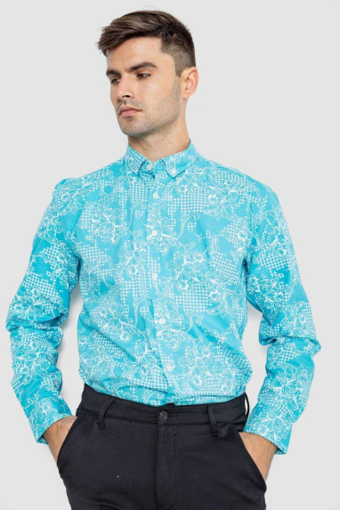 Сорочка чоловіча з принтом, колір блакитний, 247R115 5XL, 58, 5XL