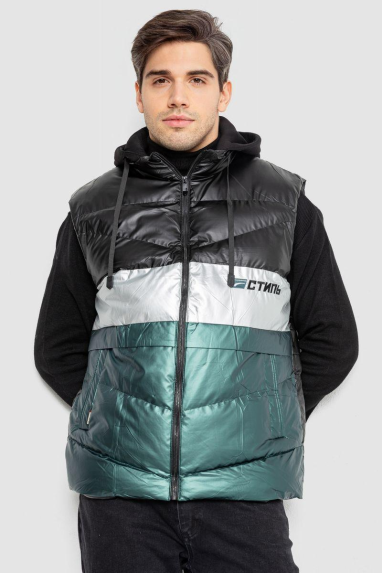 Жилетка чоловіча демісезонна, колір чорно-зелений, 244R990013 XXXL, 54, XXXL