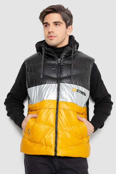 Жилетка чоловіча демісезонна, колір чорно-жовтий, 244R990013 XXXL, 54, XXXL
