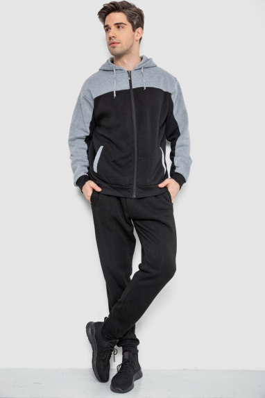 Спортивний костюм чоловічий на флісі, колір чорно-сірий, 244R9140 XL, 50, XL