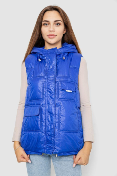 Жилет жіночий однотонний з капюшоном, колір синій, 244R810 XL, 50, XL