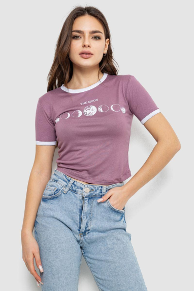 Футболка-топ жіноча з принтом, колір сливовий, 244R614 XL, 50, XL