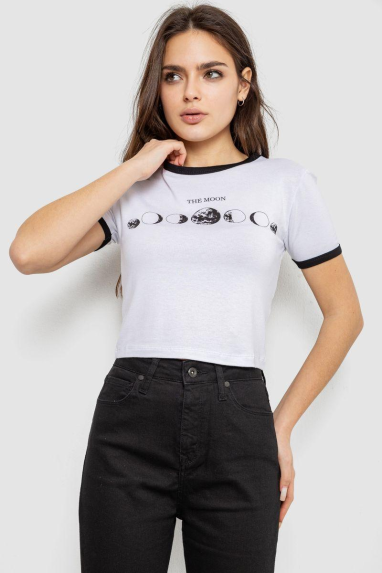 Футболка-топ жіноча з принтом, колір білий, 244R614 XL, 50, XL