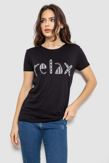 Футболка жіноча з принтом, колір чорний, 244R610 XL, 50, XL