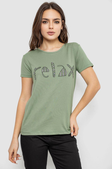 Футболка жіноча з принтом, колір оливковий, 244R610 XL, 50, XL