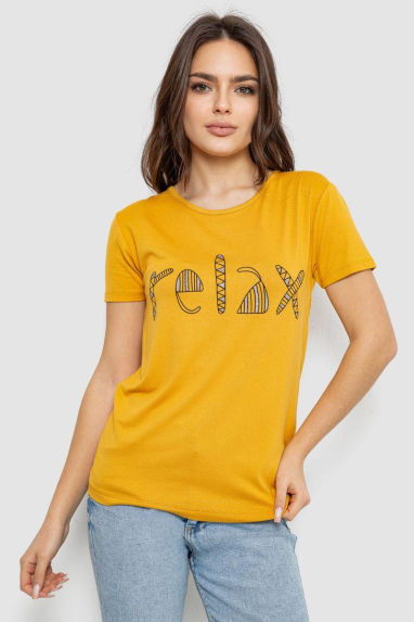 Футболка жіноча з принтом, колір гірчичний, 244R610 XL, 50, XL