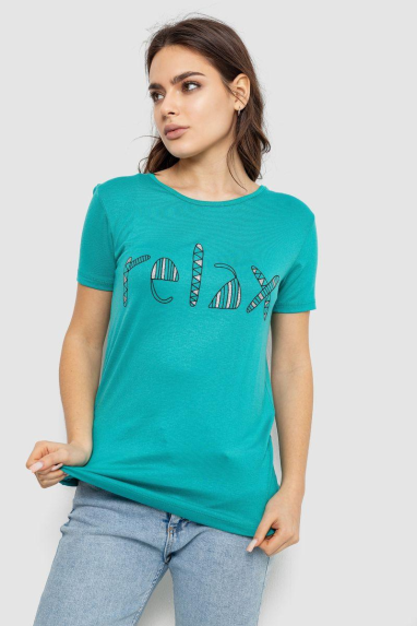 Футболка жіноча з принтом, колір бірюзовий, 244R610 XL, 50, XL