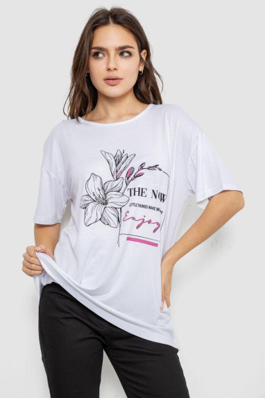 Футболка жіноча з принтом, колір білий, 244R605 XL, 50, XL