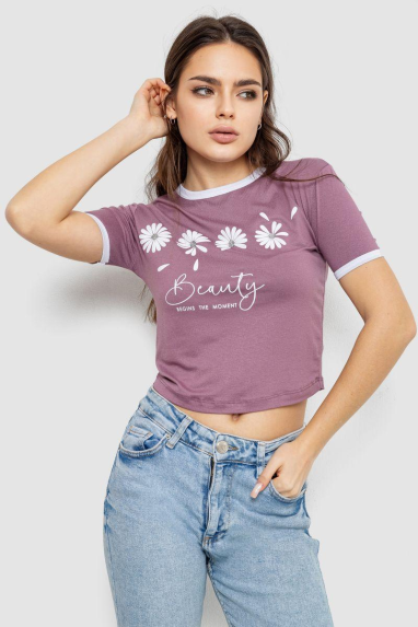 Футболка-топ жіноча з принтом, колір сливовий, 244R604 XL, 50, XL