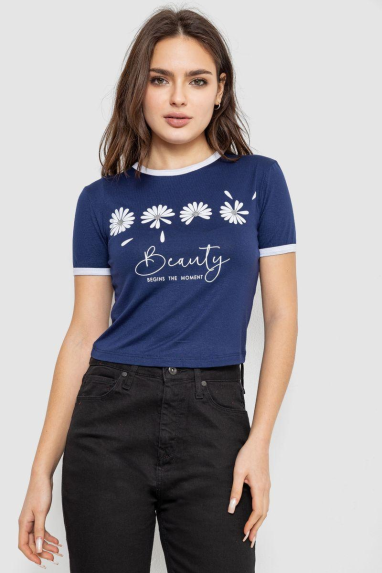 Футболка-топ жіноча з принтом, колір синій, 244R604 XL, 50, XL