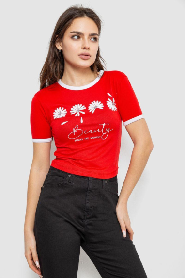 Футболка-топ жіноча з принтом, колір червоний, 244R604 XL, 50, XL