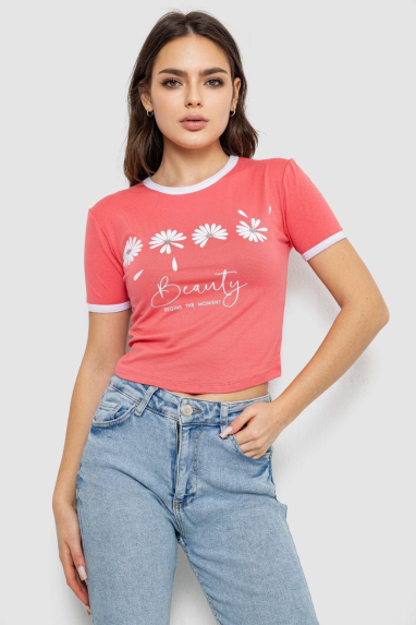 Футболка-топ жіноча з принтом, колір кораловий, 244R604 XL, 50, XL