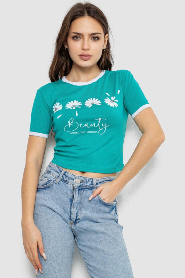 Футболка-топ жіноча з принтом, колір бірюзовий, 244R604 XL, 50, XL