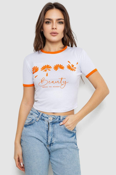Футболка-топ жіноча з принтом, колір білий, 244R604 XL, 50, XL