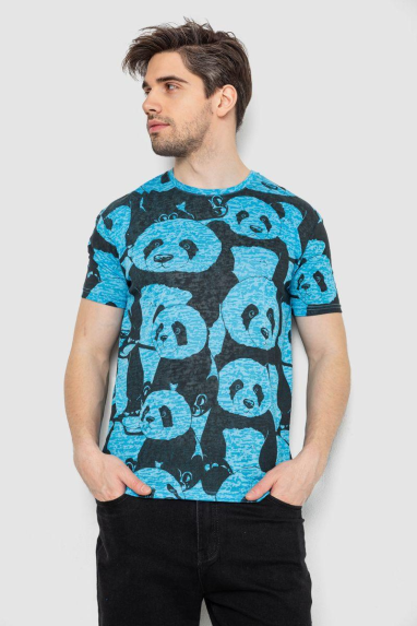 Футболка чоловіча з принтом, колір блакитний, 244R6034 Ager, XL, 50, XL