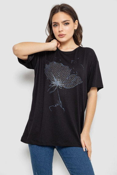 Футболка жіноча з принтом, колір чорний, 244R602 XL, 50, XL
