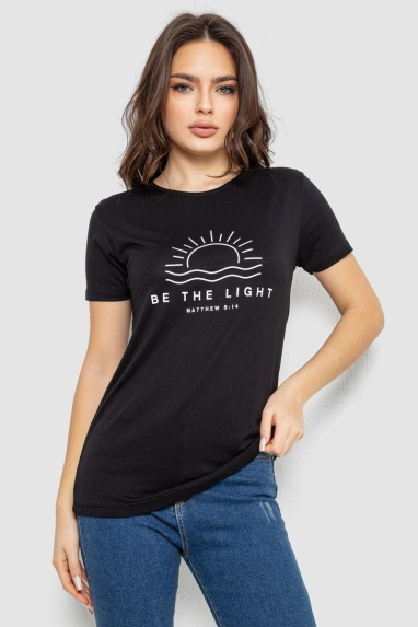 Футболка жіноча з принтом, колір чорний, 244R601 XL, 50, XL