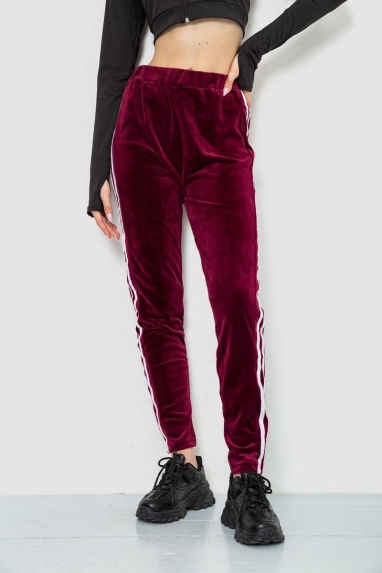 Спорт штани жіночі велюрові, колір бордовий, 244R5576 XXXL, 54, XXXL
