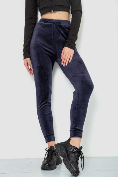 Спорт штани жіночі велюрові, колір темно-синій, 244R5571 XS, XS, XS